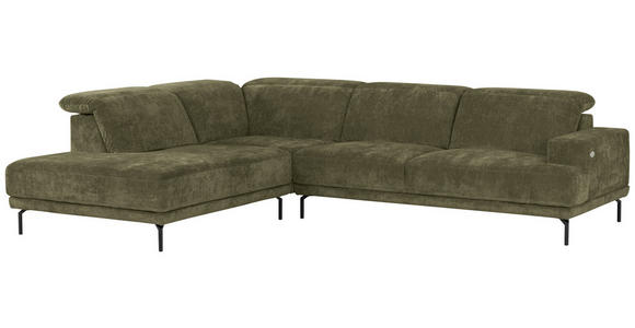 ECKSOFA Grün Chenille Kopfteilverstellung, Sitztiefenverstellung  - Schwarz/Grün, Design, Textil/Metall (243/307cm) - Xora