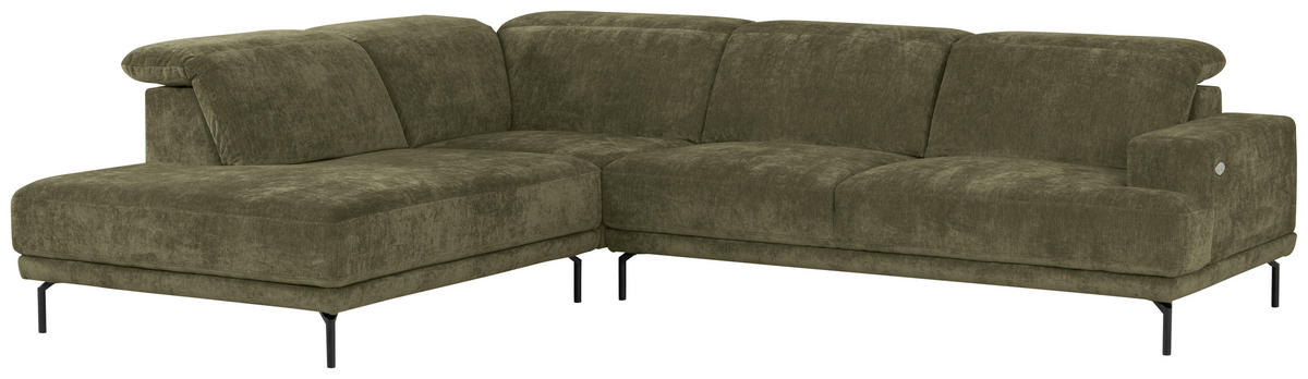 ECKSOFA Grün Chenille Kopfteilverstellung, Sitztiefenverstellung  - Schwarz/Grün, Design, Textil/Metall (243/307cm) - Xora