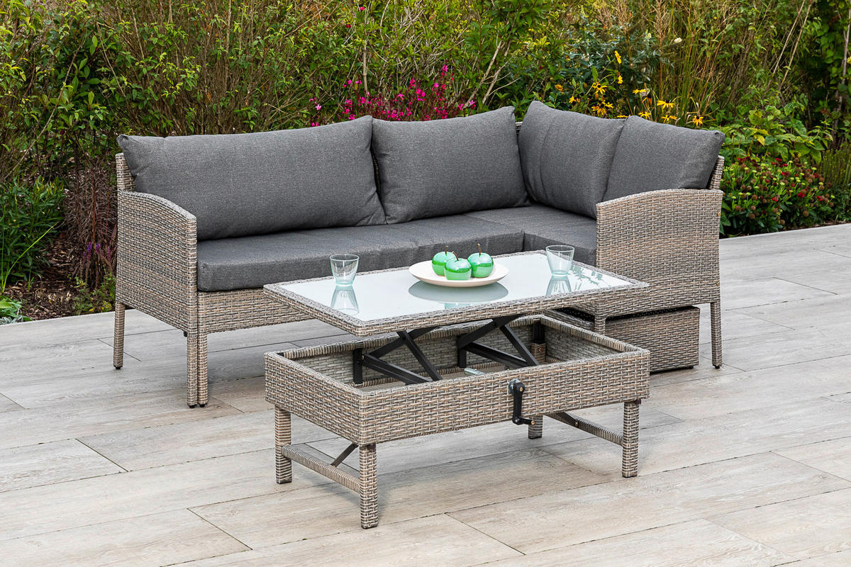 LOUNGEGARNITUR  190/113 cm  Stahl  - Beige, MODERN, Glas/Kunststoff (190/113cm) - Gardenson
