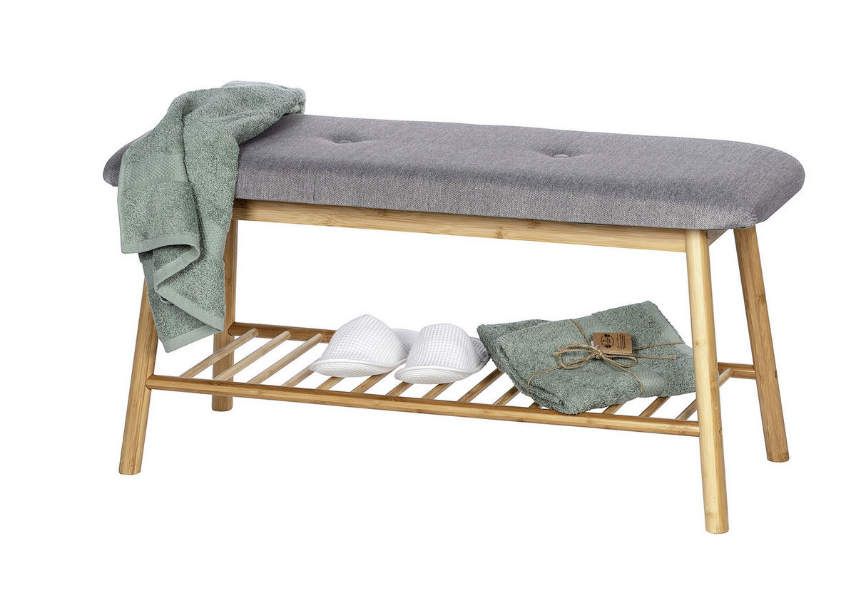 HOCKERBANK 90/45/34 cm Grau Bambus  - Grau, Basics, Holz/Textil (90/45/34cm) - Wenko