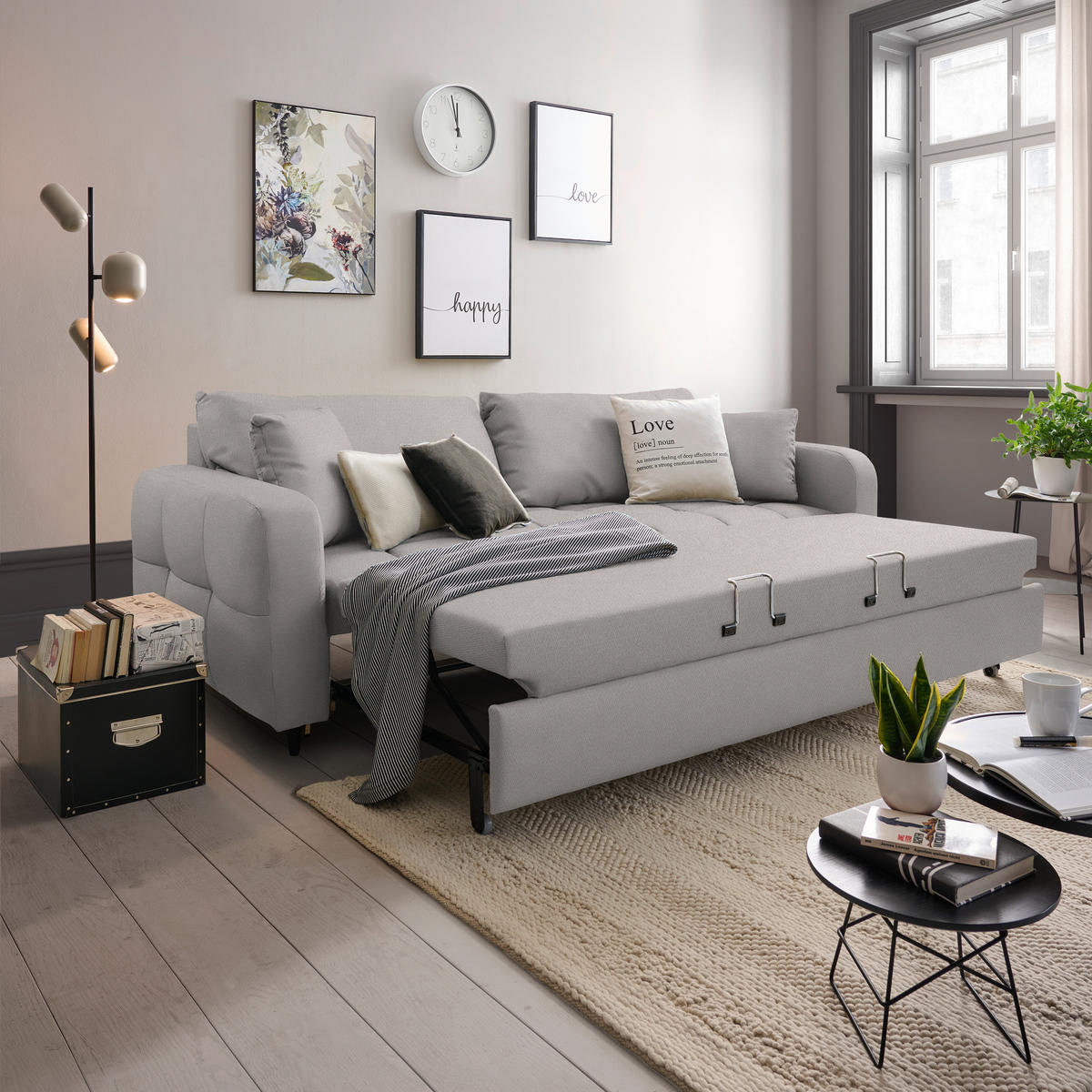 SCHLAFSOFA Webstoff Greige Stoffauswahl, Bettfunktion erhältlich, Rücken echt, Armteil links, Armteil rechts  - Greige/Schwarz, Design, Holz/Textil (236/88/101cm) - Lomoco