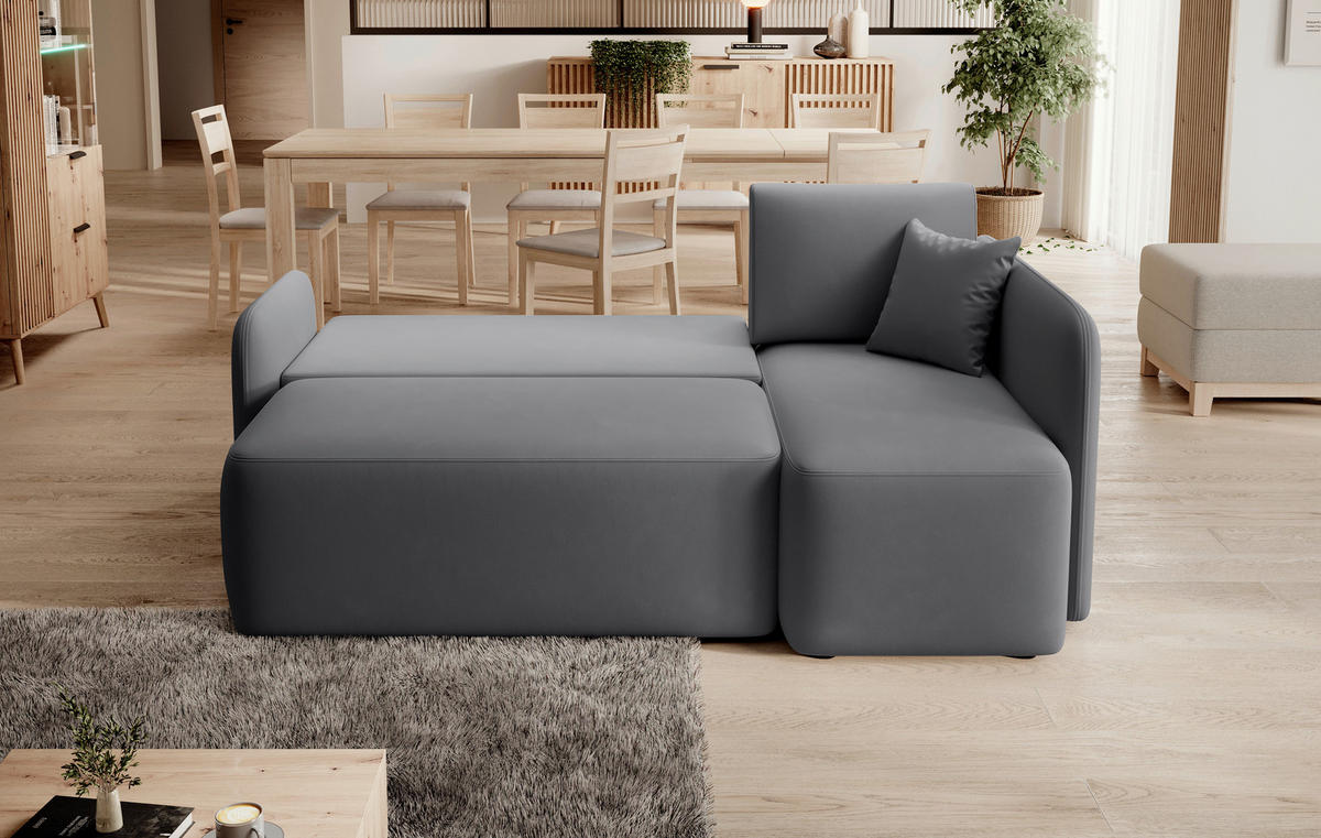 ECKSOFA in Plüsch Grau  206/150 cm  - Schwarz/Grau, Design, Kunststoff/Textil (206/150cm) - MID.YOU