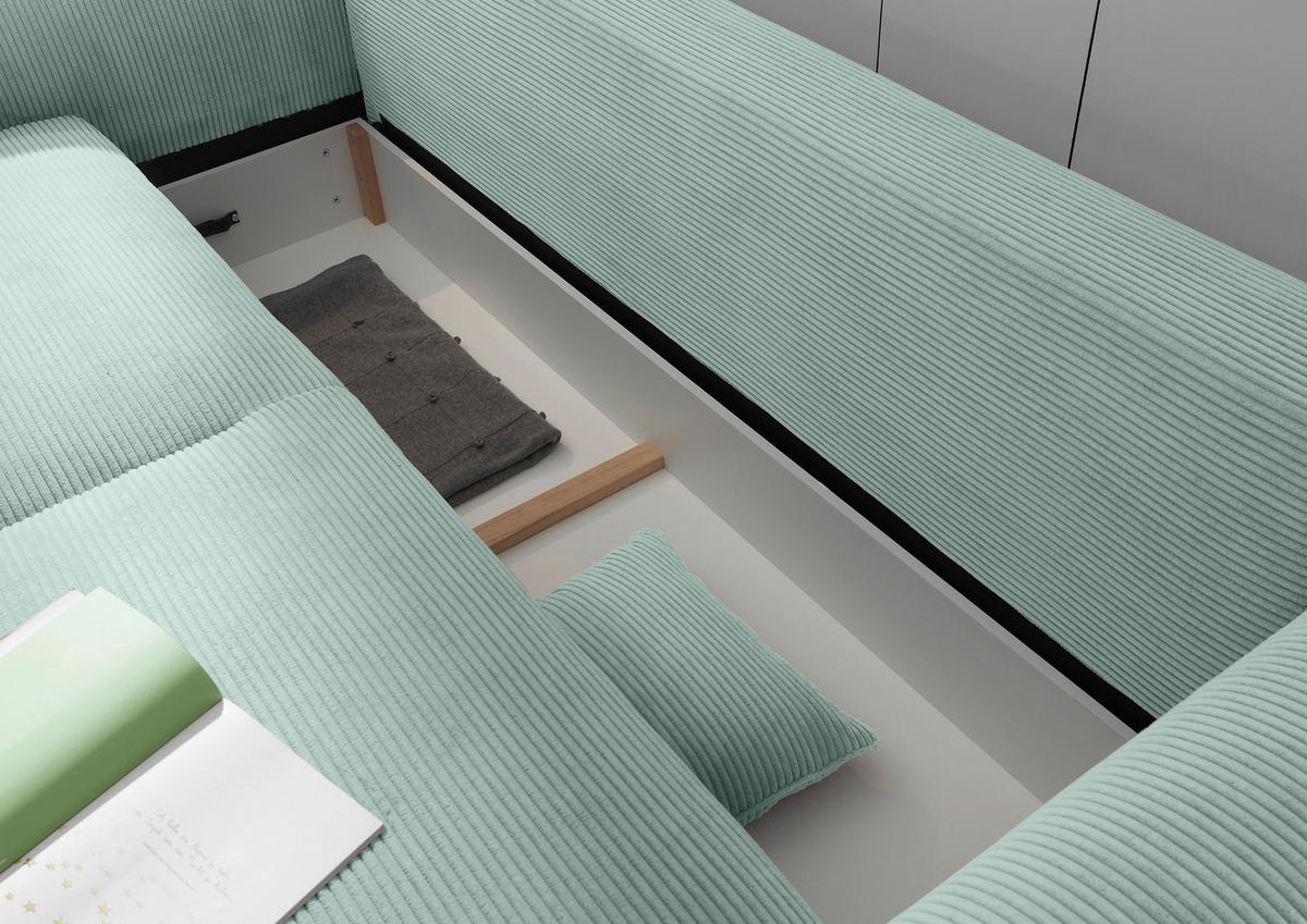 SCHLAFSOFA Cord Salbeigrün  - Salbeigrün/Schwarz, KONVENTIONELL, Kunststoff/Textil (247/95/125cm) - Hom`in