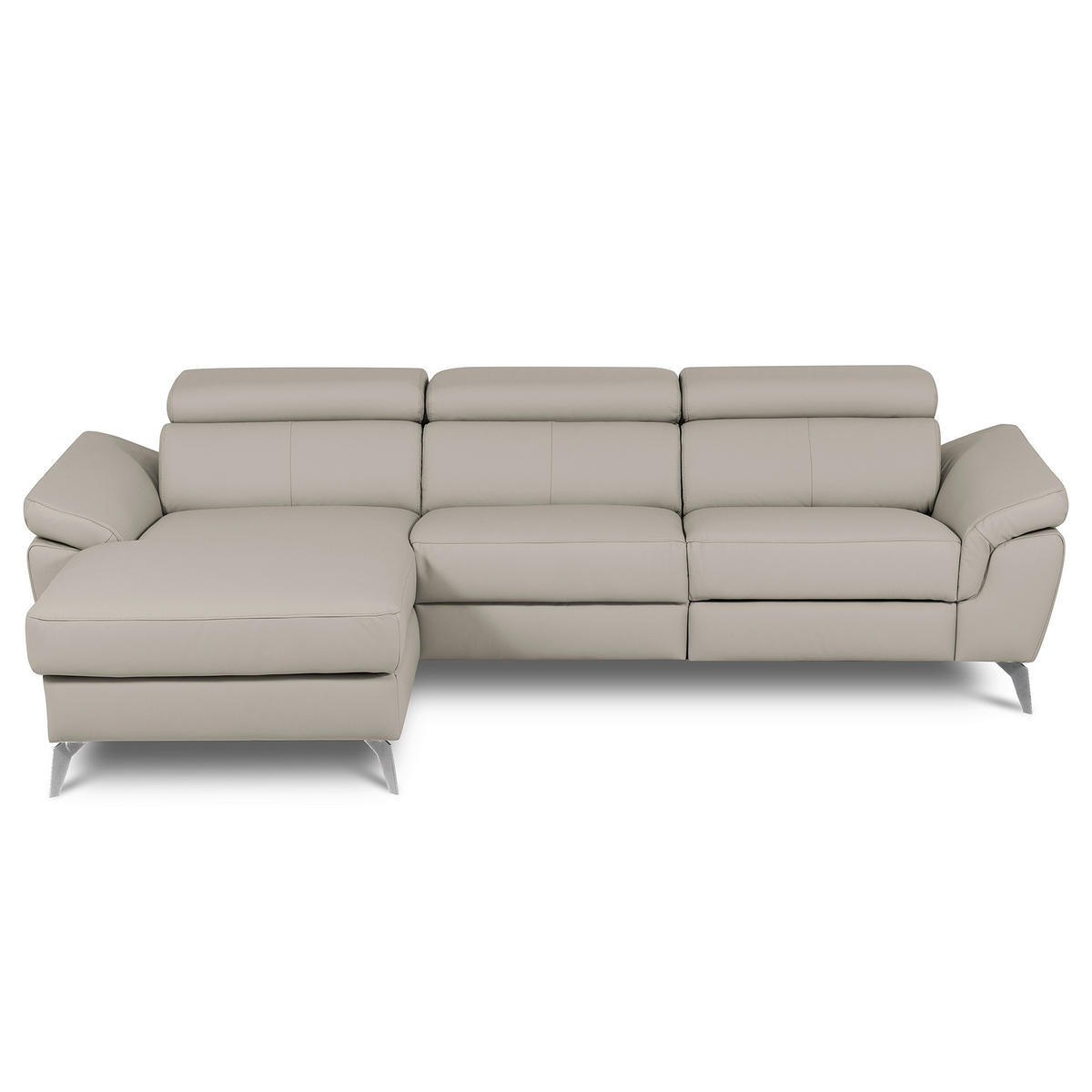 ECKSOFA  in Lederlook Echtleder Platinfarben Rücken echt, Armteilverstellung, Relaxfunktion, Kopfteilverstellung  179/252 cm  - Platinfarben/Chromfarben, Design, Leder/Textil (179/252cm) - Livetastic