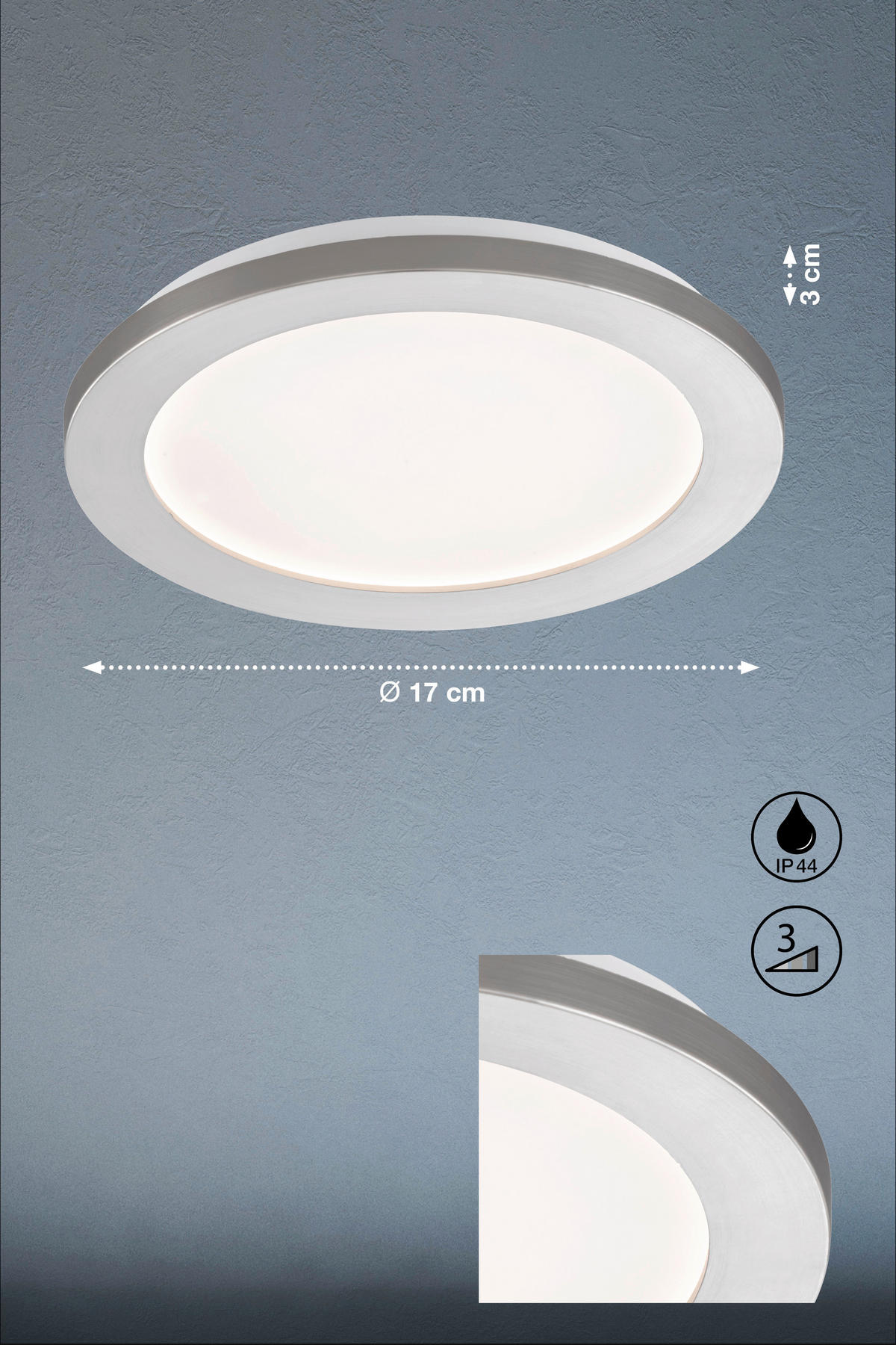 LED-DECKENLEUCHTE   17 cm   - Chromfarben/Weiss, Basics, Glas/Kunststoff (17cm) - Fischer & Honsel