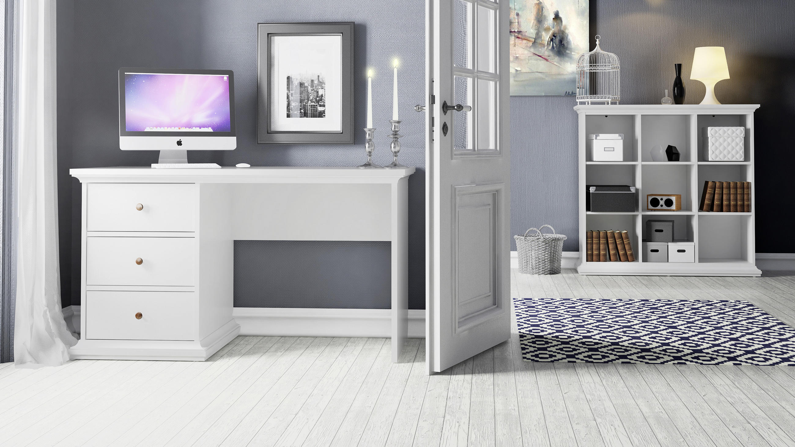 SKRIVBORD 130/61,6/73,9 cm  i vit  - vit/mässingsfärgad, Design, metall/trämaterial (130/61,6/73,9cm) - Best Price