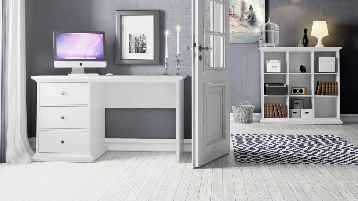 SKRIVBORD 130/61,6/73,9 cm  i vit  - vit/mässingsfärgad, Design, metall/trämaterial (130/61,6/73,9cm) - Best Price