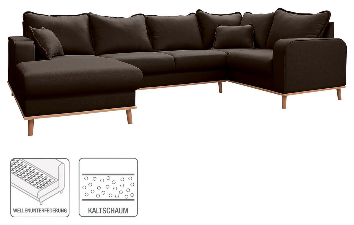 WOHNLANDSCHAFT Dunkelbraun  - Wengefarben/Dunkelbraun, Design, Holz/Textil (170/296/167cm) - Livetastic