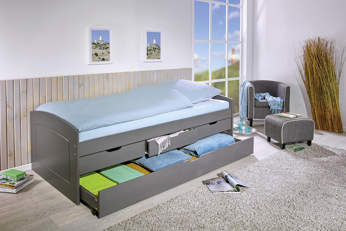 STAURAUMBETT 90/200 cm  in Grau  - Grau, LIFESTYLE, Holz (90/200cm) - Carryhome