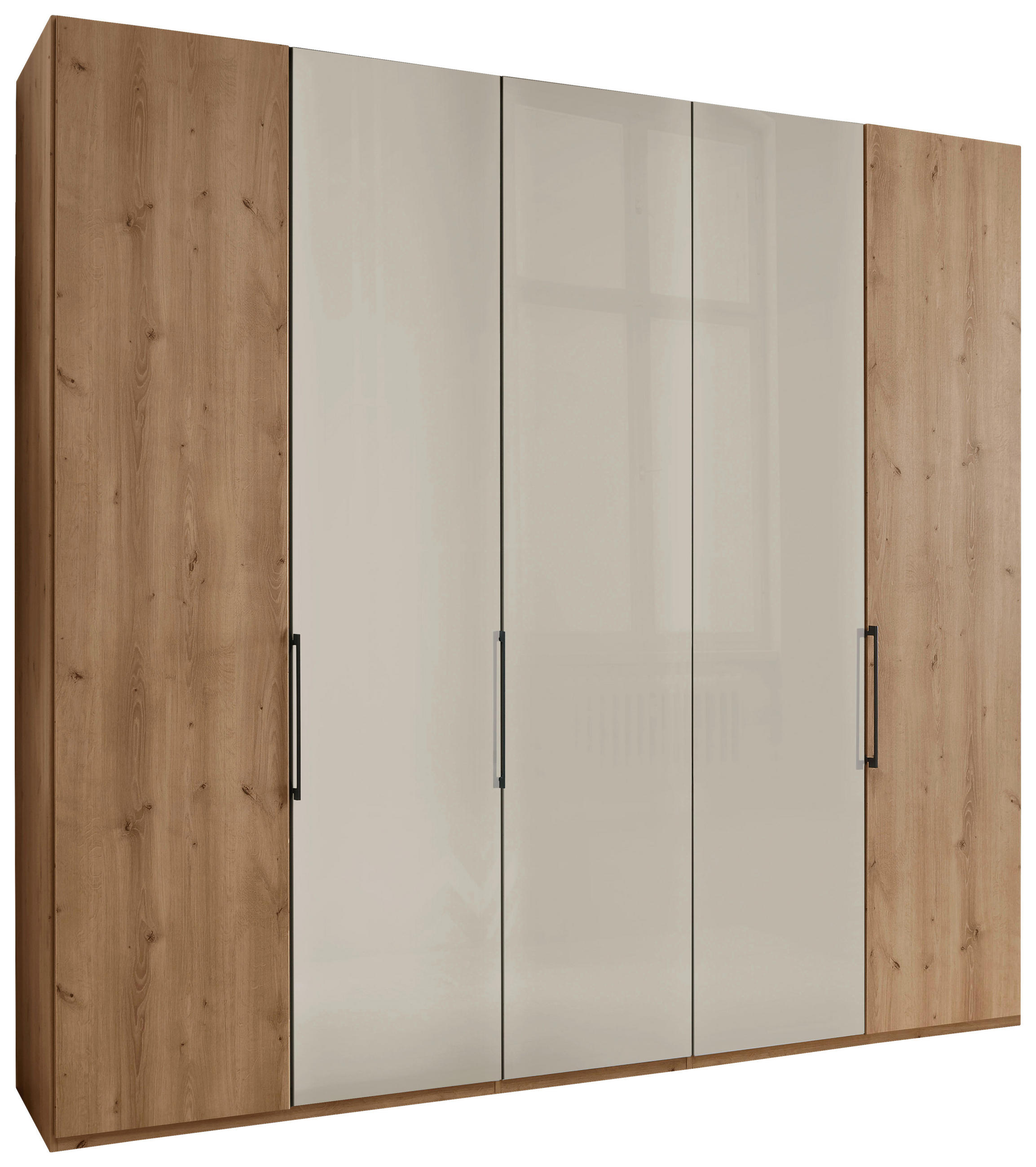 DREHTÜRENSCHRANK Champagner, Eiche Bianco  - Schieferfarben/Eiche Bianco, Konventionell, Glas/Holzwerkstoff (250/216/58cm) - Dieter Knoll
