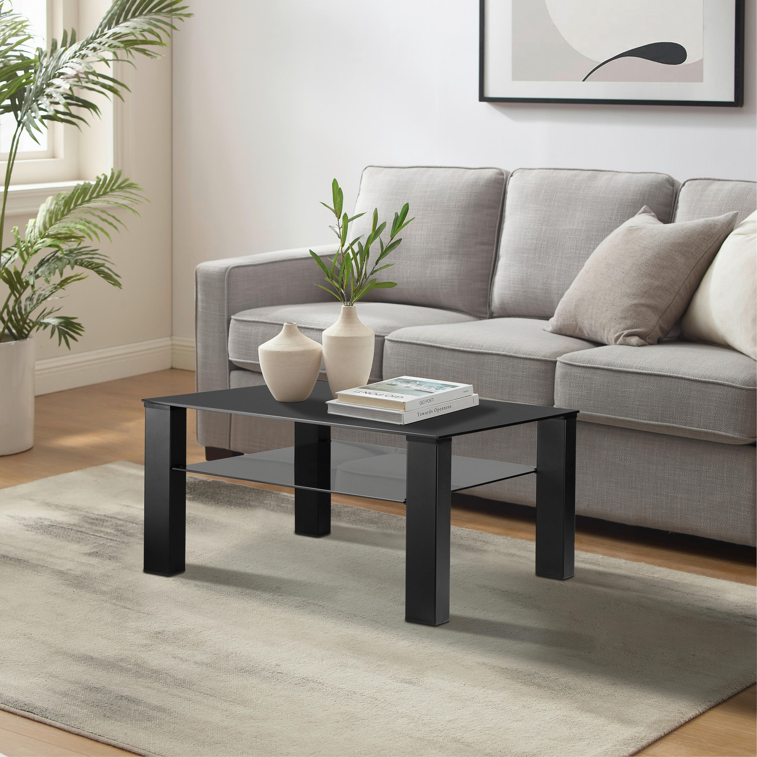 COUCHTISCH in Metall, Glas 80/80/42 cm  - Schwarz/Grau, Design, Glas/Metall (80/80/42cm) - Novel