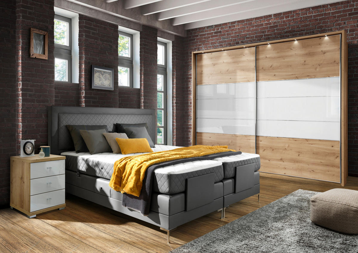 BOXSPRINGOVÁ POSTEĽ, 180/200 cm, sivá - sivá/hliníková, Design, kov/textil (180/200cm) - Welnova