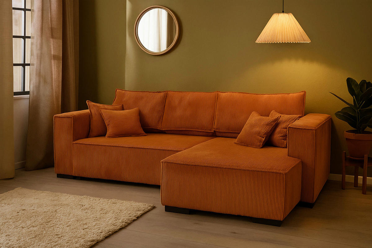 ECKSOFA in Cord Terracotta  - Terracotta/Braun, KONVENTIONELL, Holz/Textil (230/190cm) - Carryhome