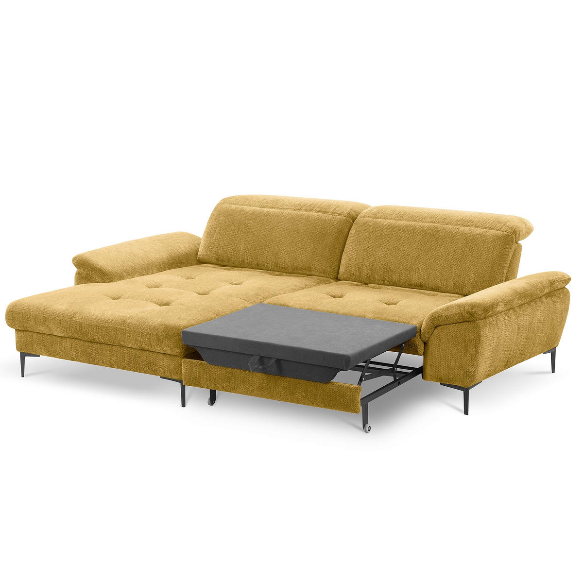 ECKSOFA  Webstoff Senfgelb  - Senfgelb/Schwarz, Design, Textil/Metall (195/268cm) - Livetastic