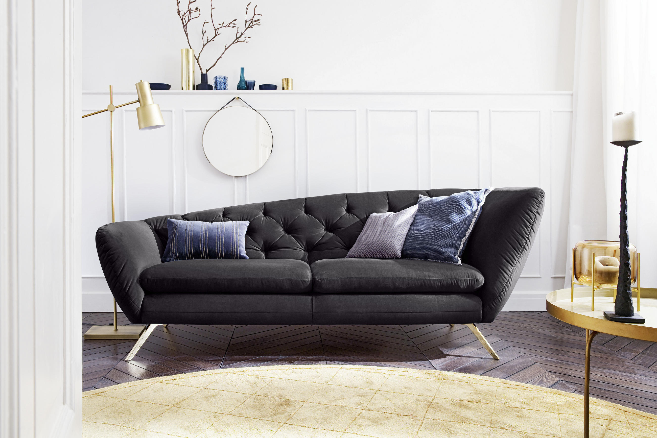 CHESTERFIELD-SOFA Mikrofaser Schwarz  - Schwarz, Design, Textil/Metall (223/84/90cm) - Pure Home Lifestyle