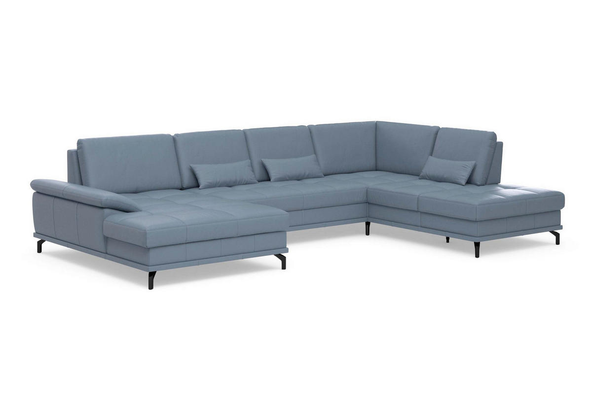 SEDACÍ SOUPRAVA, kůže, šedomodrá - šedomodrá/černá, Basics, kov/textil (176/363/223cm) - Sit & More