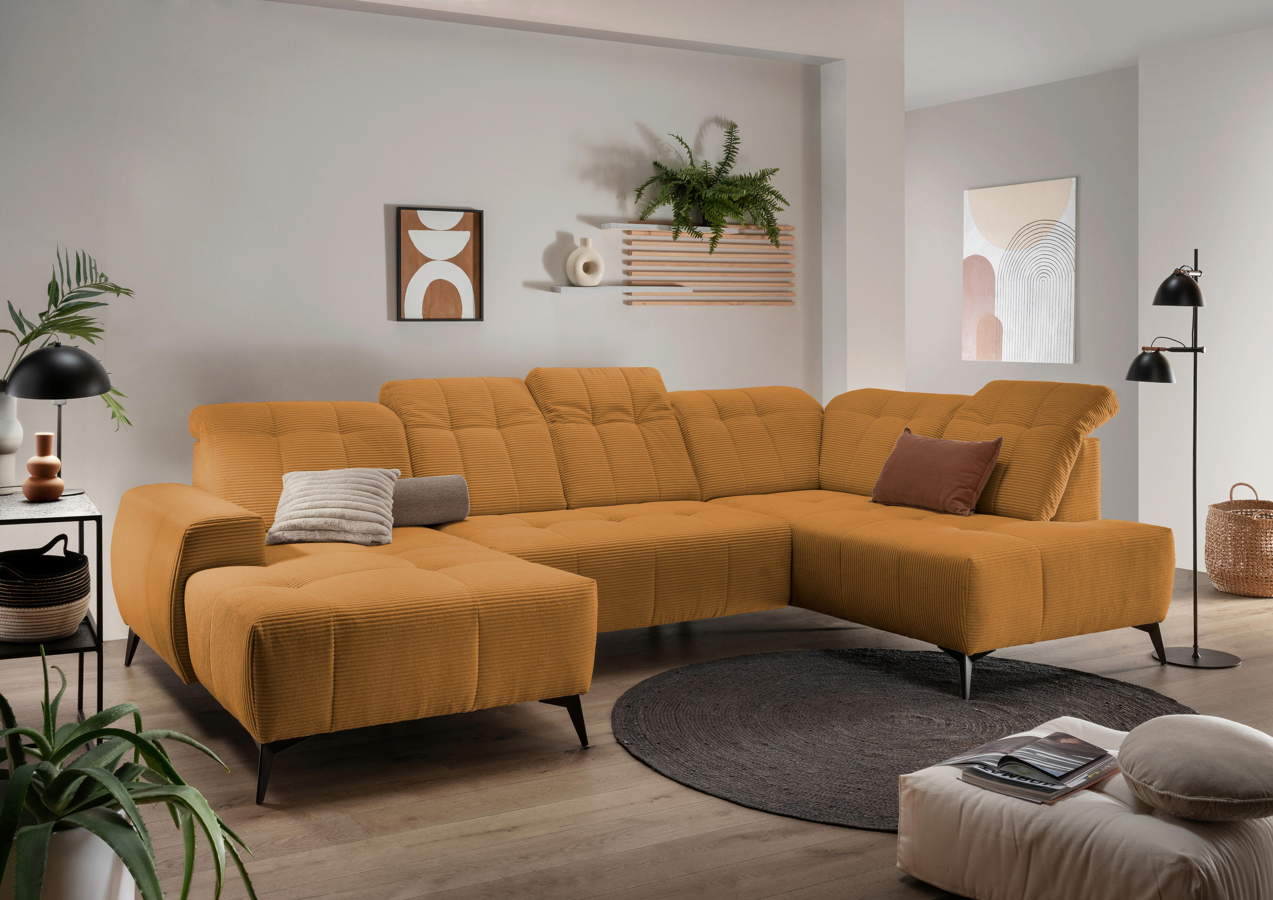 WOHNLANDSCHAFT SANO Goldfarben Cord  - Goldfarben/Schwarz, MODERN, Textil/Metall (180/337/200cm) - Livetastic