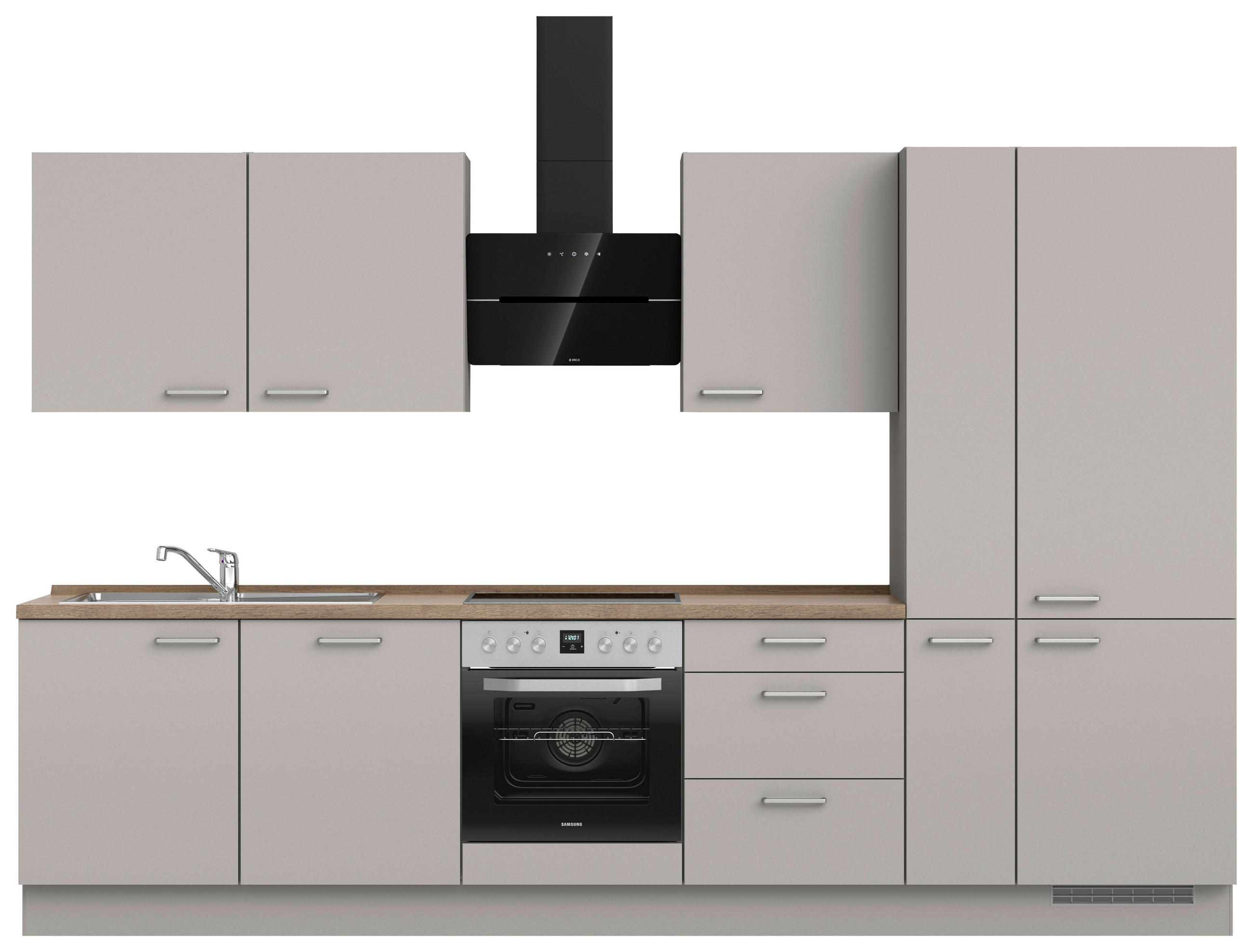 KÜCHENLEERBLOCK 330 cm   in Grau, Eiche dunkel  - Eiche dunkel/Edelstahlfarben, MODERN, Holzwerkstoff/Metall (330cm) - Nobilia