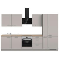 KÜCHENBLOCK 330 cm   in Grau, Eiche dunkel  - Eiche dunkel/Edelstahlfarben, MODERN, Holzwerkstoff/Metall (330cm) - Nobilia