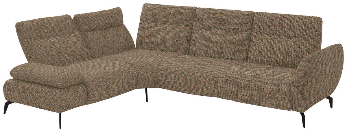 ECKSOFA in Webstoff Braun, Terracotta  - Terracotta/Schwarz, Design, Textil/Metall (223/290cm) - Moderano