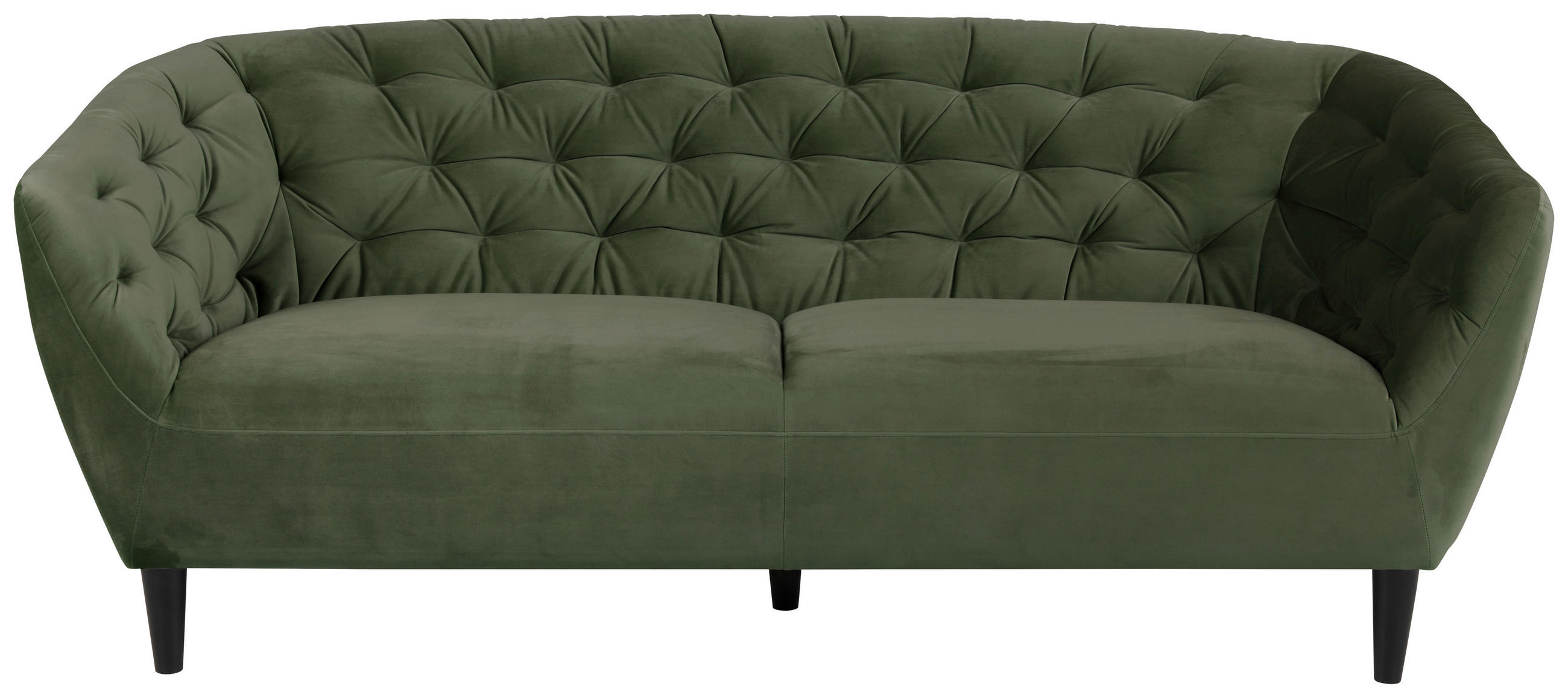 CHESTERFIELD-SOFA Dunkelgrün Samt  - Dunkelgrün/Schwarz, Trend, Holz/Textil (191/78/84cm) - Ambia Home