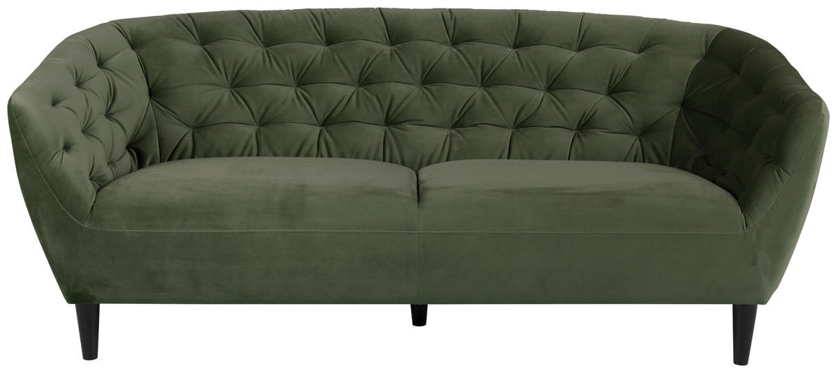 CHESTERFIELD-SOFA Dunkelgrün Samt  - Dunkelgrün/Schwarz, Trend, Holz/Textil (191/78/84cm) - Ambia Home