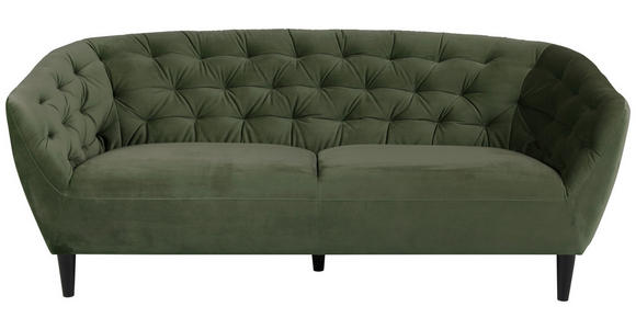 CHESTERFIELD-SOFA  in Samt Dunkelgrün  - Dunkelgrün/Schwarz, Trend, Holz/Textil (191/78/84cm) - Ambia Home