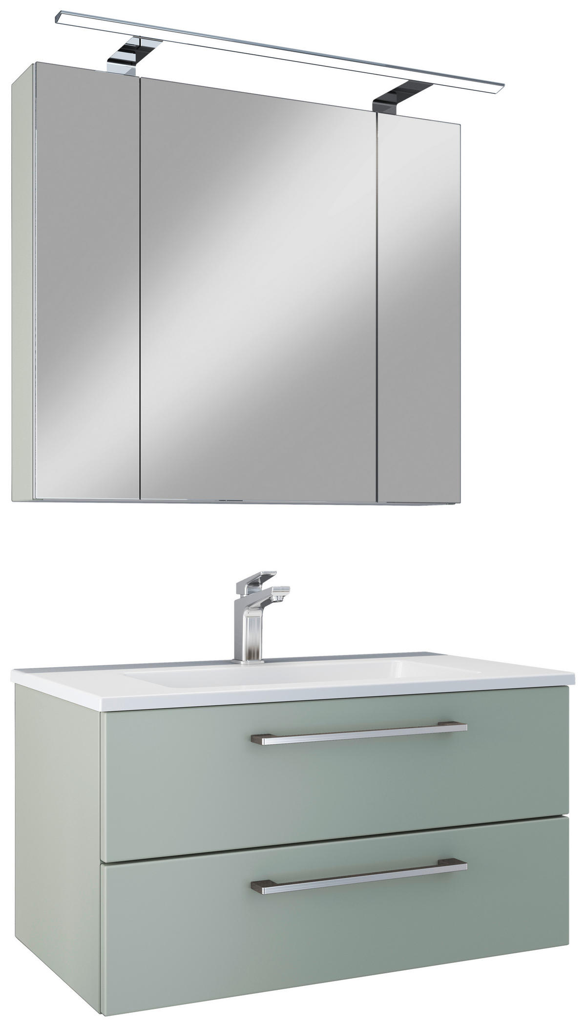 BADEZIMMER 4-teilig  in 82,2 cm  - Chromfarben/Salbeigrün, Basics, Glas/Keramik (82,2cm)