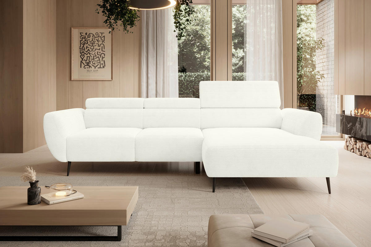 ECKSOFA in Cord Creme  - Creme/Schwarz, Konventionell, Textil/Metall (277/174cm) - Carryhome