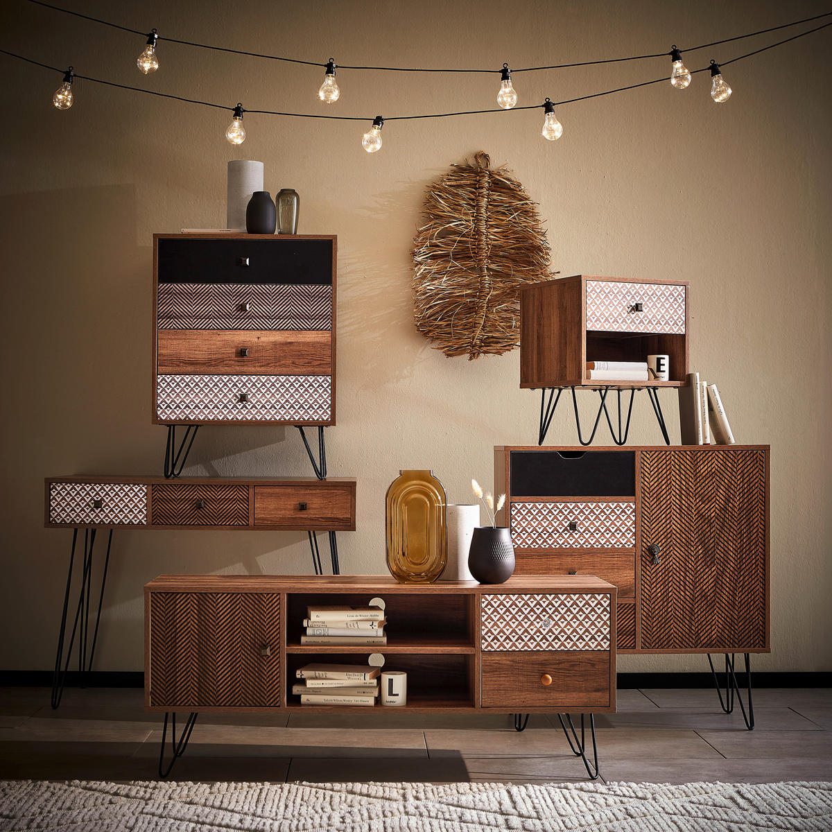 NACHTSCHRANK 39/50/35 cm  - Eichefarben/Messingfarben, Trend, Holzwerkstoff/Metall (39/50/35cm) - Carryhome