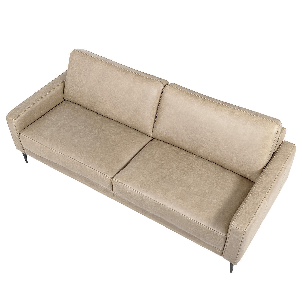 3-SITZER-SOFA SPRING in Lederlook Echtleder Creme  - Schwarzchrom/Creme, Design, Leder/Textil (187/85/92cm) - Livetastic