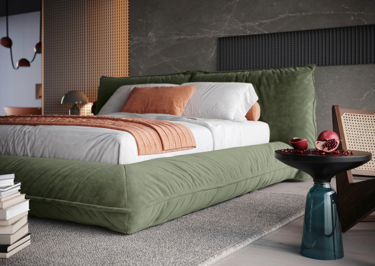 POLSTERBETT 200/200 cm,  in Graugrün,  - Schwarz/Graugrün, Design, Textil/Metall (200/200cm) - Belluti