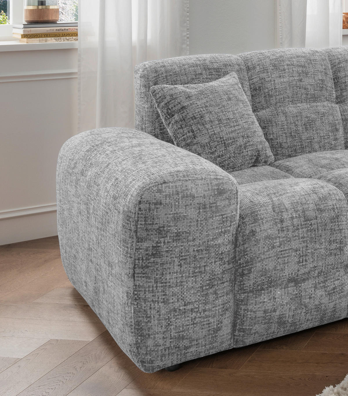 ECKSOFA in Struktur Silberfarben  - Silberfarben/Schwarz, Modern, Kunststoff/Textil (301/152cm) - Livetastic