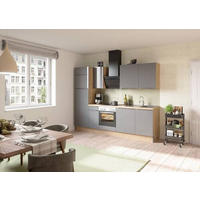 KÜCHENBLOCK 270 cm   in Anthrazit, Eichefarben  - Edelstahlfarben/Eichefarben, Basics, Holzwerkstoff/Metall (270cm) - Optifit