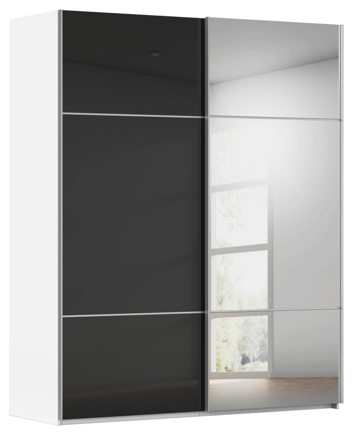 SCHWEBETÜRENSCHRANK 201/223/68 cm 2-türig Schwarz, Weiß  - Alufarben/Schwarz, KONVENTIONELL, Glas/Holzwerkstoff (201/223/68cm) - Novel