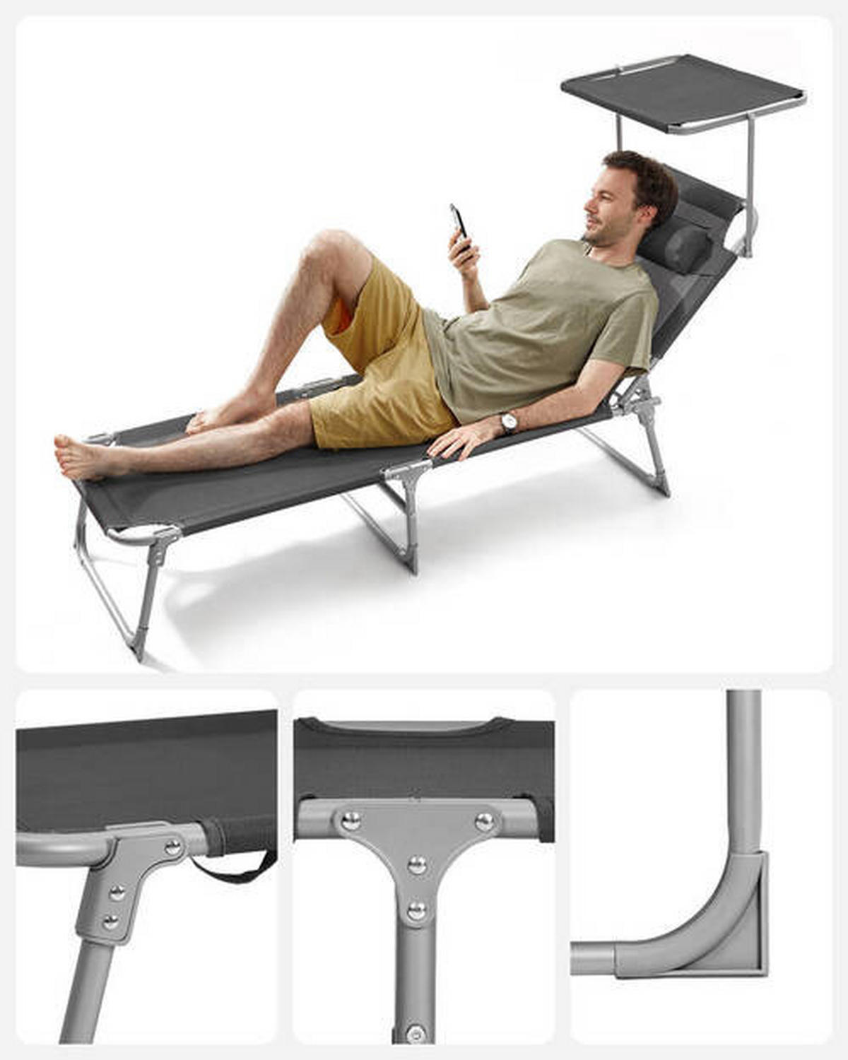 SONNENLIEGE 53/29,5/193 cm  - Grau, Basics, Textil/Metall (53/29,5/193cm) - Modante