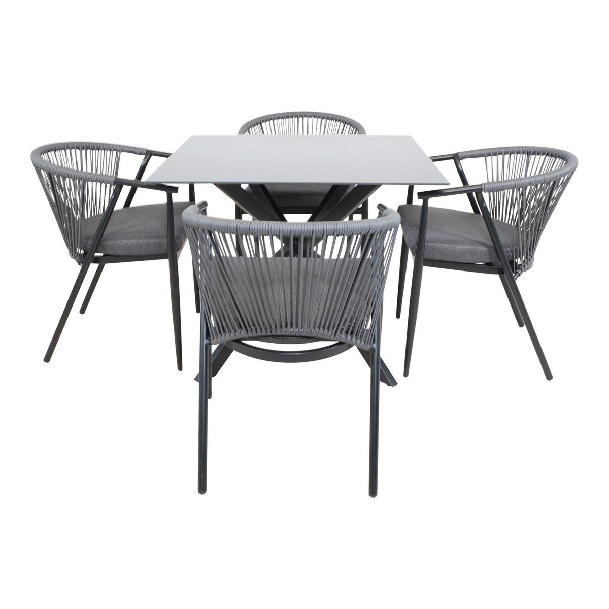 GARTENTISCH 90/90/73 cm Metall, Glas  - Schwarz/Grau, KONVENTIONELL, Glas/Metall (90/90/73cm) - Ambia Garden