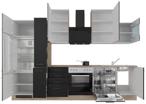 KUCHYNSKÁ LINKA CAPRI 310 - čierna/farba duba, Modern, kov/kompozitné drevo (310cm) - FlexWell
