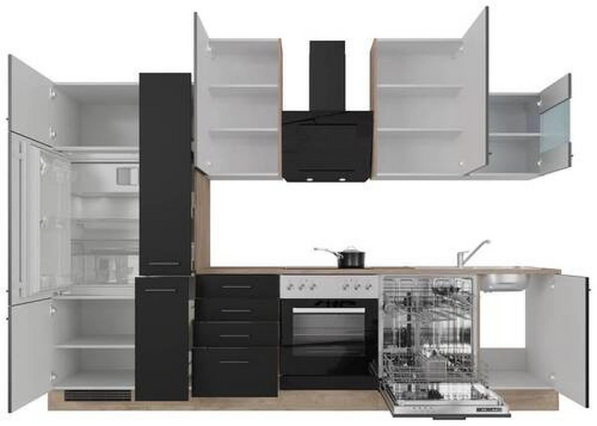 KUCHYNSKÁ LINKA CAPRI 310 - čierna/farba duba, Modern, kov/kompozitné drevo (310cm) - FlexWell