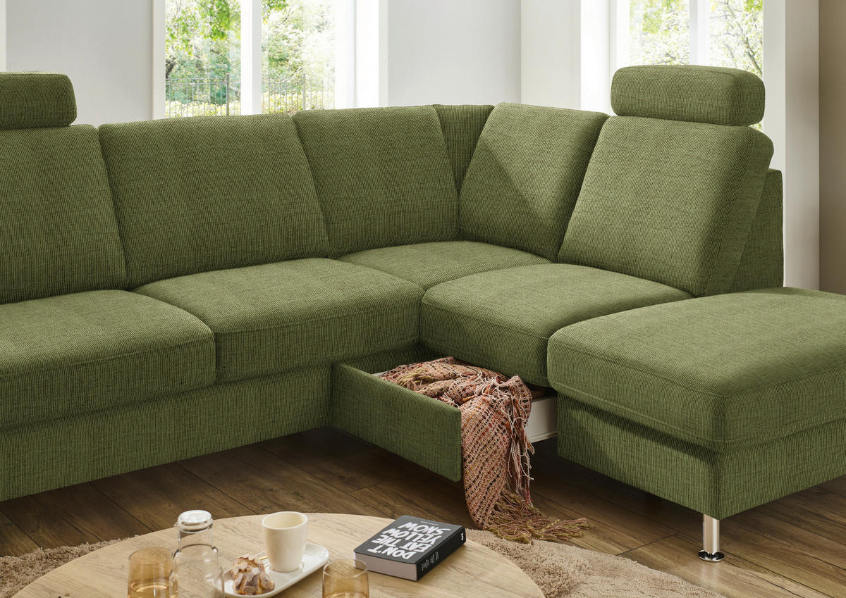 ECKSOFA in Webstoff Grün  - Alufarben/Grün, Konventionell, Textil/Metall (241/200cm) - Beldomo System
