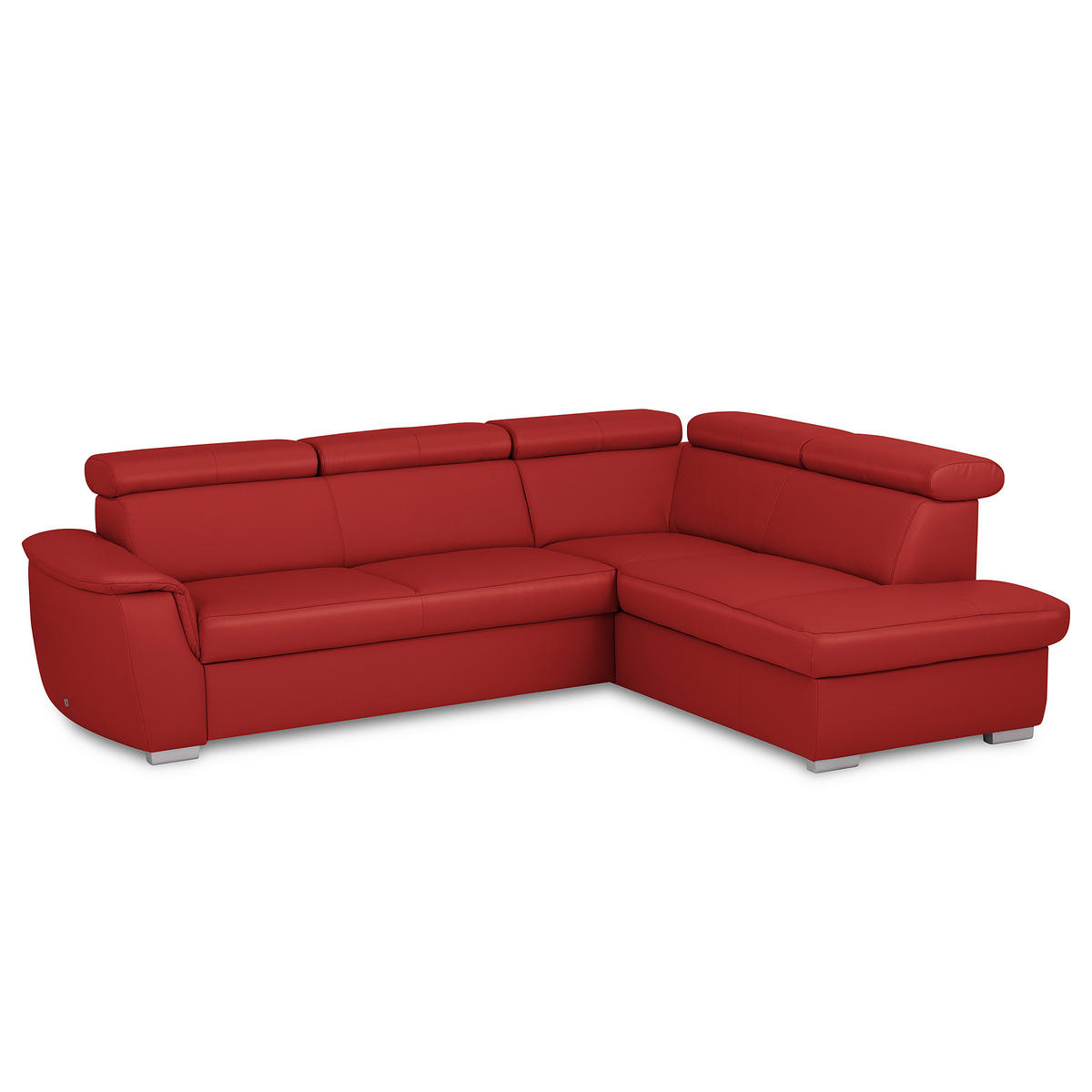 ECKSOFA  in Lederlook Echtleder Rot  - Silberfarben/Rot, Leder/Holz (262/211cm) - Celina Home