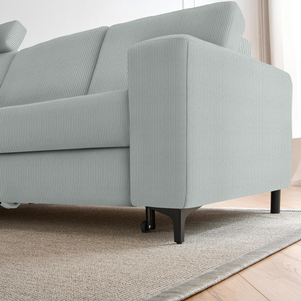 ECKSOFA in Cord Hellgrau  - Hellgrau/Schwarz, Konventionell, Textil/Metall (167/247cm) - Stylife