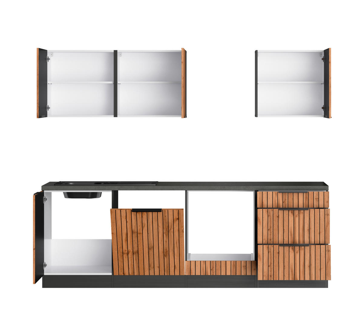 KÜCHENLEERBLOCK 240 cm   in Graphitfarben, Eiche Wotan  - Schieferfarben/Eiche Wotan, Basics, Holzwerkstoff/Metall (240cm) - Held