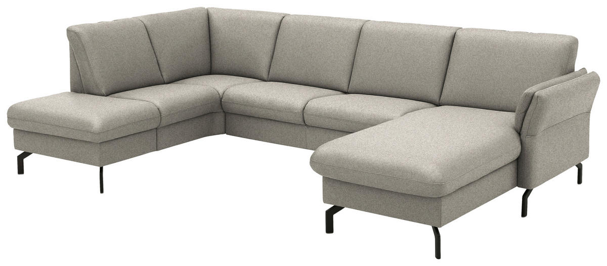 WOHNLANDSCHAFT Flachgewebe Schilfgrün  - Schilfgrün/Schwarz, Konventionell, Textil/Metall (190/307/170cm) - Beldomo Comfort