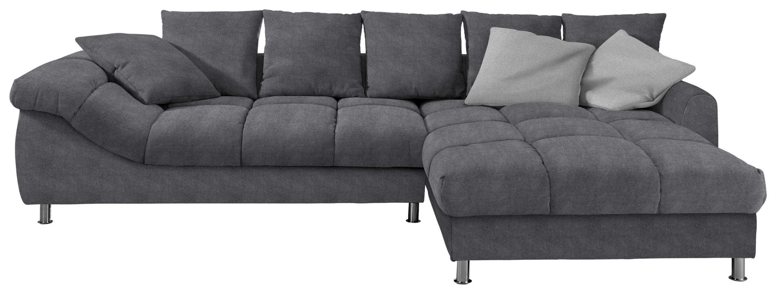 ECKSOFA Dunkelgrau Webstoff  - Dunkelgrau/Silberfarben, Design, Textil/Metall (337/228cm) - Carryhome