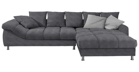 WOHNLANDSCHAFT Dunkelgrau Webstoff  inkl. Zierkissen, Rückenkissen, Armlehnenkissen, Rücken echt  - Dunkelgrau/Silberfarben, Design, Textil/Metall (337/228cm) - Carryhome