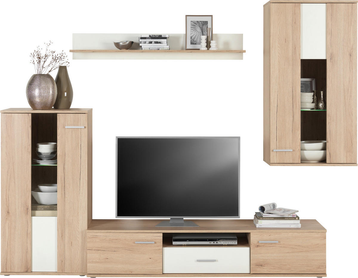 HYLLKOMBINATION  i vit, ekfärgad  236/184/40 cm  - vit/kromfärg, Klassisk, trämaterial/glas (236/184/40cm) - Ti'me