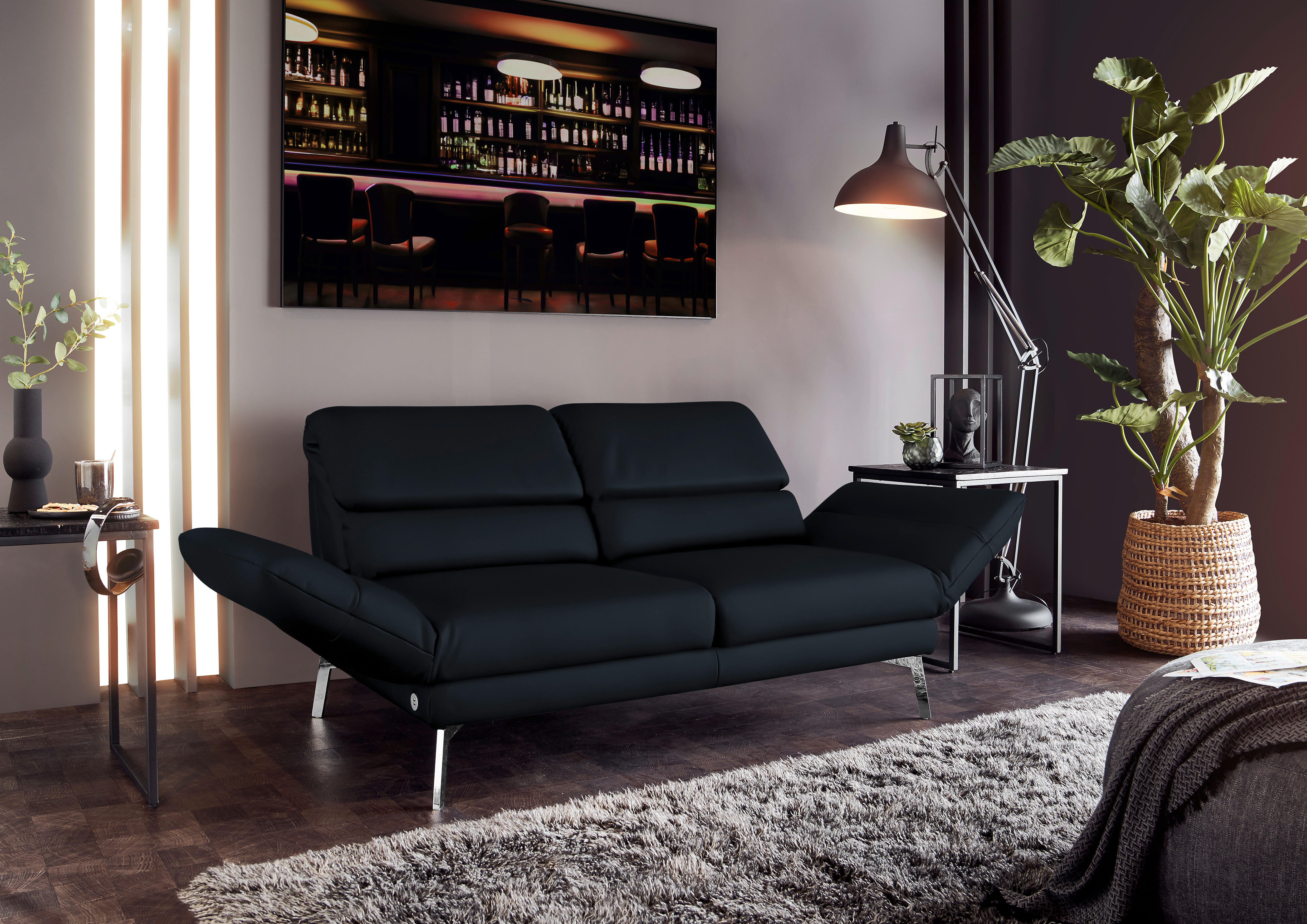 2-SITZER-SOFA in Echtleder Dunkelblau  - Chromfarben/Dunkelblau, Design, Leder/Metall (178-226/82/96-177cm) - Dieter Knoll