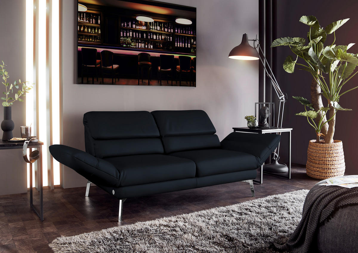 2-SITZER-SOFA Echtleder Dunkelblau  - Chromfarben/Dunkelblau, Design, Leder/Metall (178-226/82/96-177cm) - Dieter Knoll