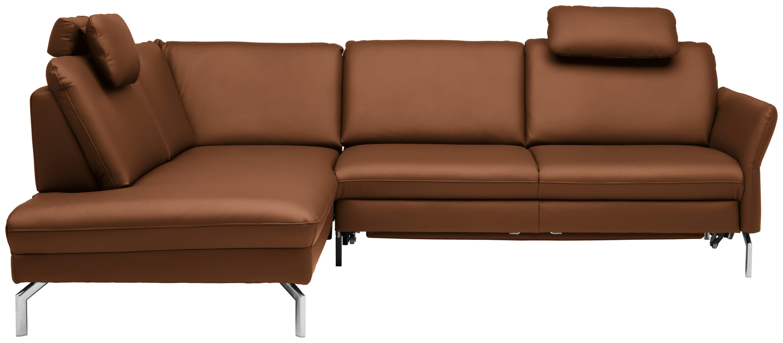 ECKSOFA in Echtleder Hellbraun  - Hellbraun/Alufarben, Konventionell, Leder/Metall (220/284cm) - Beldomo Premium